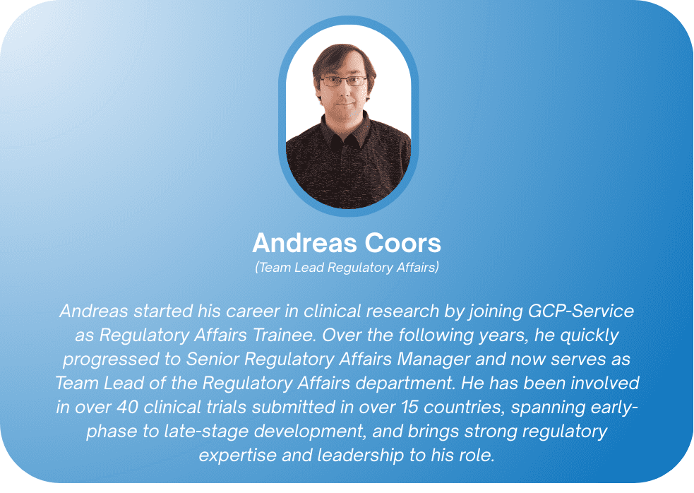GCP-Service Regulatory Affairs team managing clinical trial submissions and approvals
