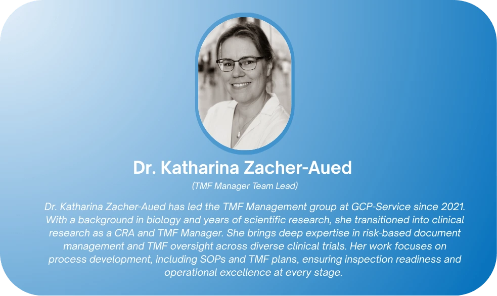 GCP-Service TMF specialists ensuring inspection-ready trial master files